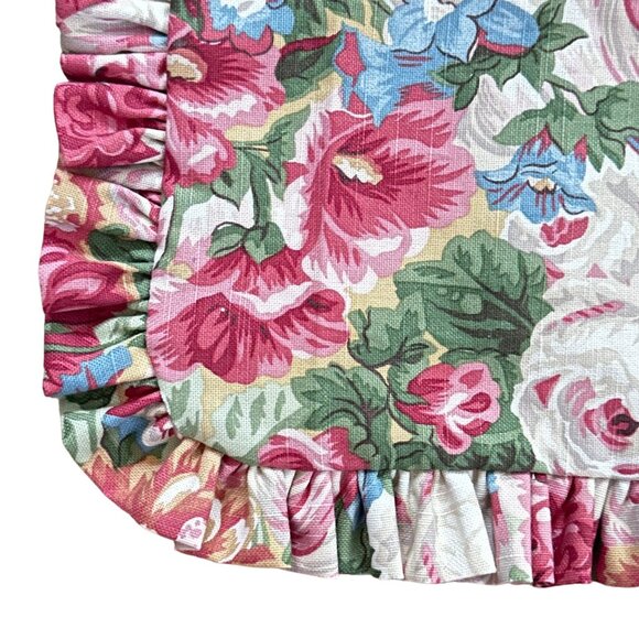 Side Eye Bird Handmade Ruffled Tote Bag Vintage 1980s Pink Multi Floral Fabric - Picture 6 of 8